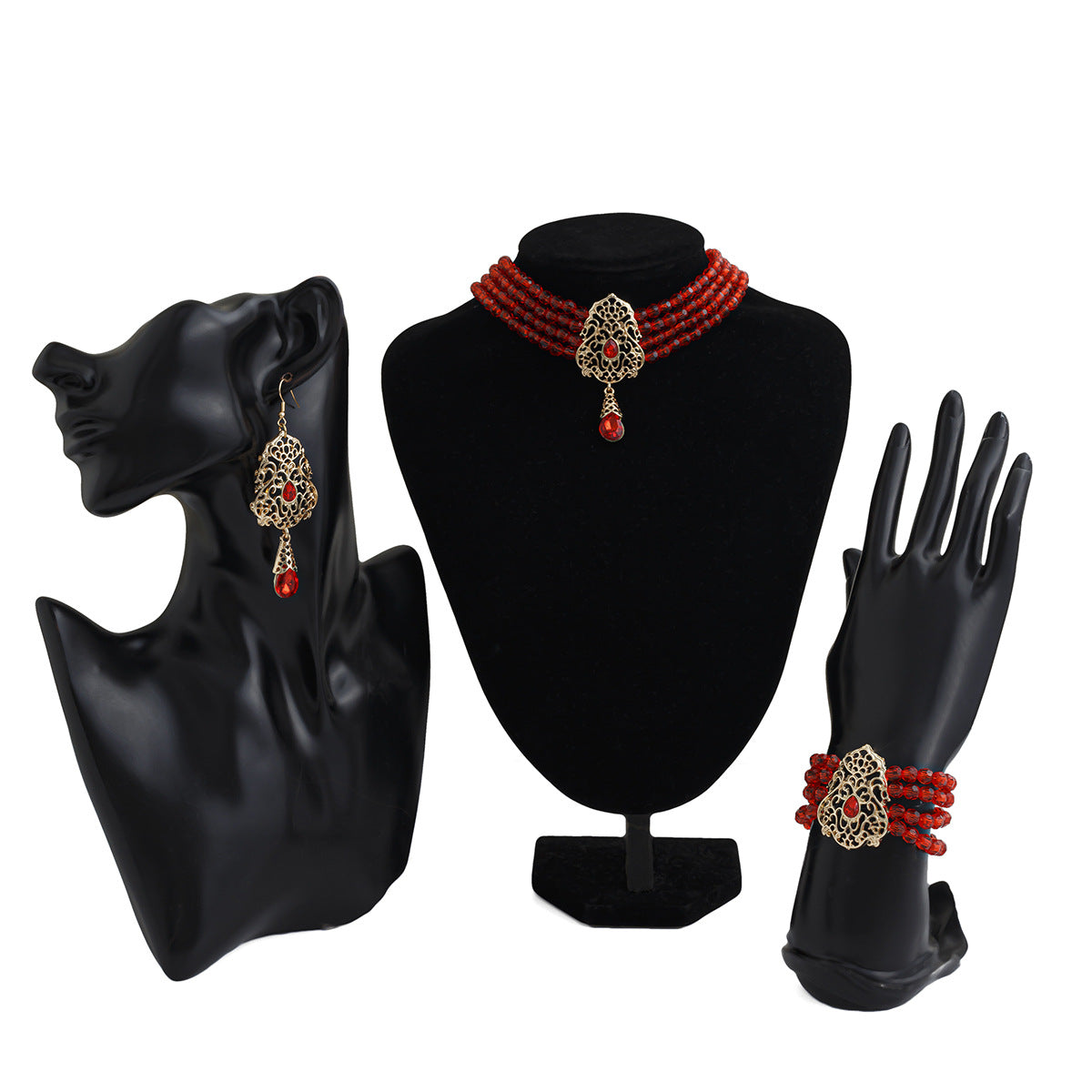 Vintage French-Style Floral and Teardrop-Shaped Alloy Choker Necklace with Crystal Accents and Tassel Details for Women
