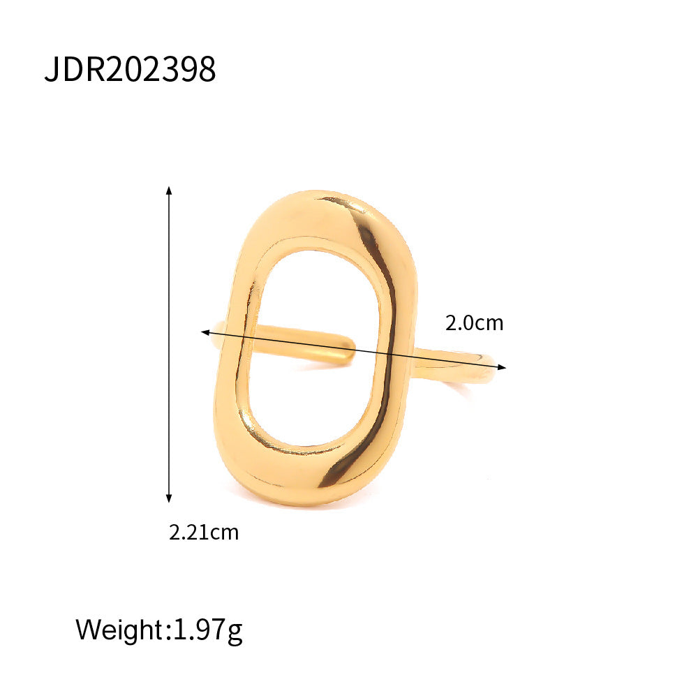 Anello geometrico rettangolare cavo in acciaio inossidabile con placcatura in oro 18 carati per gioielli di moda da donna