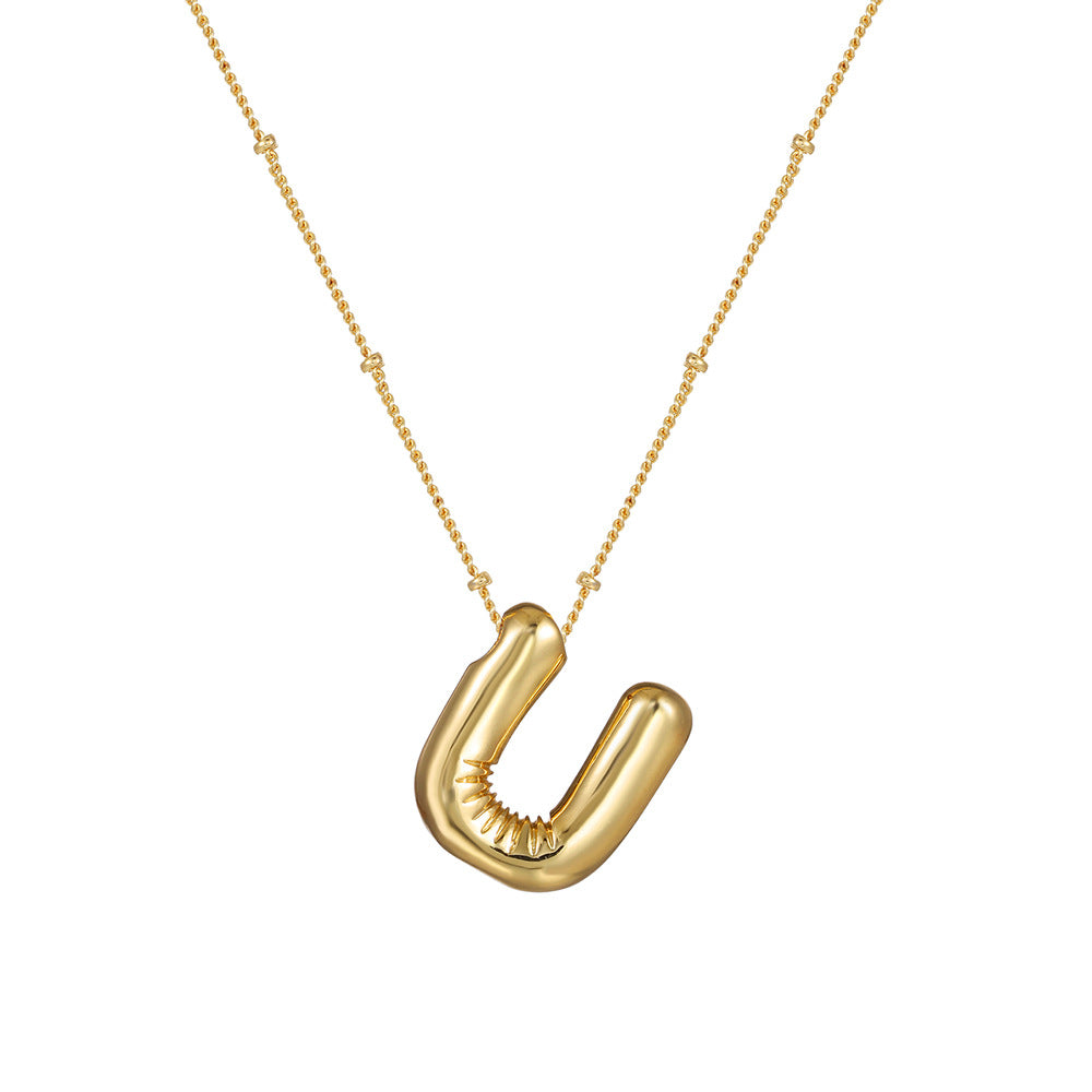 18K Gold Plated Heart Letter Necklace Minimalist Polished Brass Pendant Cable Chain for Women