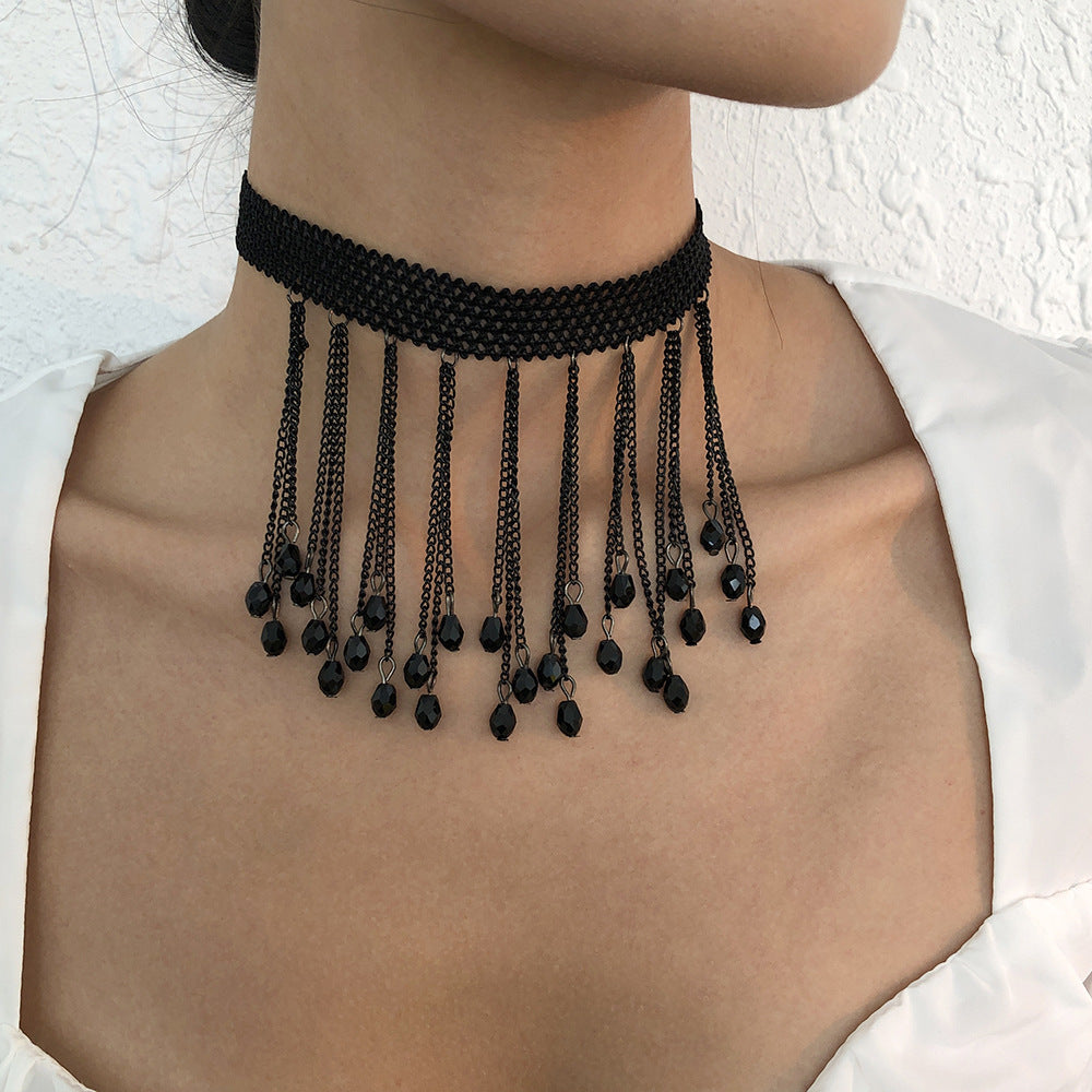 Sweet and Edgy Geometric Lace Choker Necklace for Women with Rhinestone Pumpkin and Skull Accents Halloween Themed