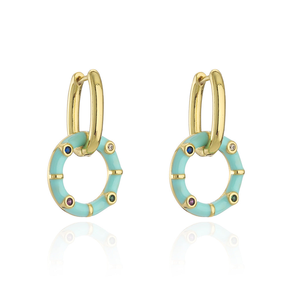 Orecchini Geometri Boho in Rame Placcati Oro 18K con Finitura a Smalto, Dettagli in Strass, Design Fresco e Carino