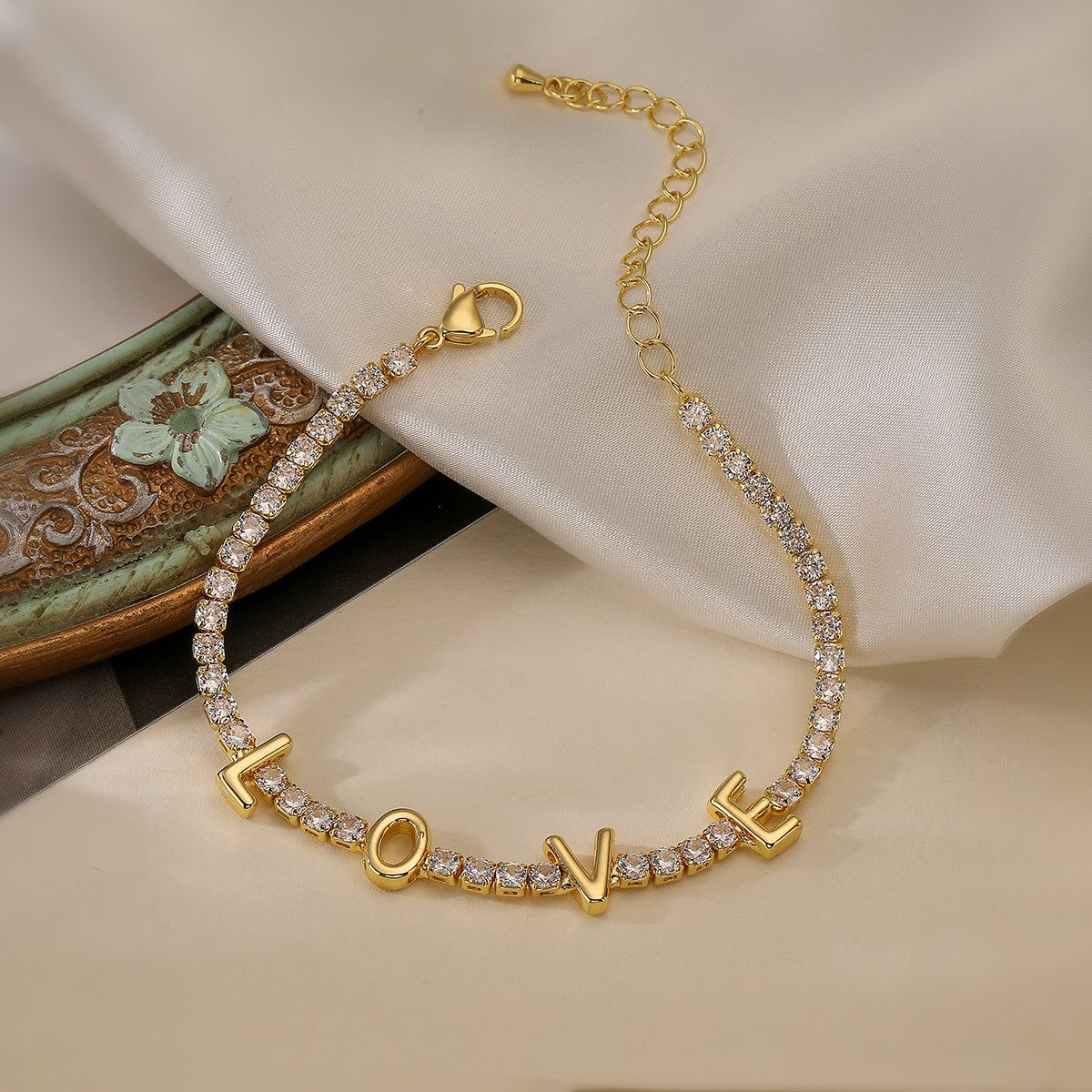 Minimalist Geometric Copper Bracelet with 18K Gold Plating and Zircon Inlay for Women