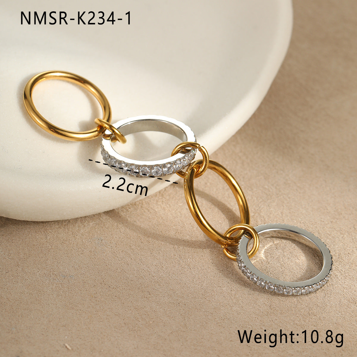 Anillo minimalista geométrico de acero inoxidable con baño de oro de 18 quilates para mujer, banda ajustable apilable