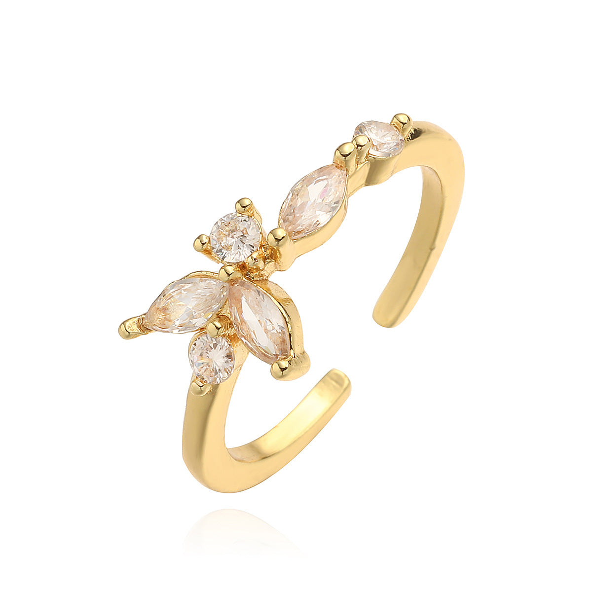 Anello aperto geometrico minimalista da donna in rame placcato oro 18 carati con intarsi in zircone