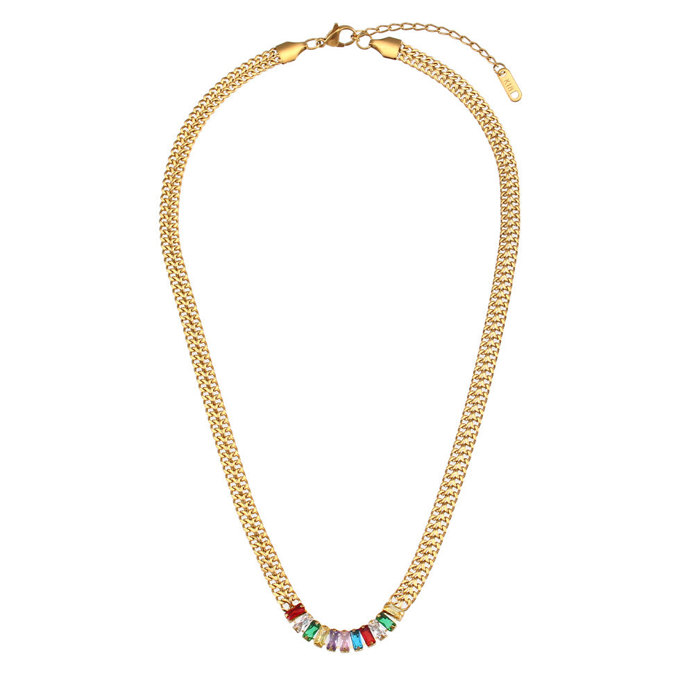 Collana con Pendente Geometrico alla Moda da Donna Acciaio Inossidabile Placcato Oro 18K con Zirconi Micro-Incastonati
