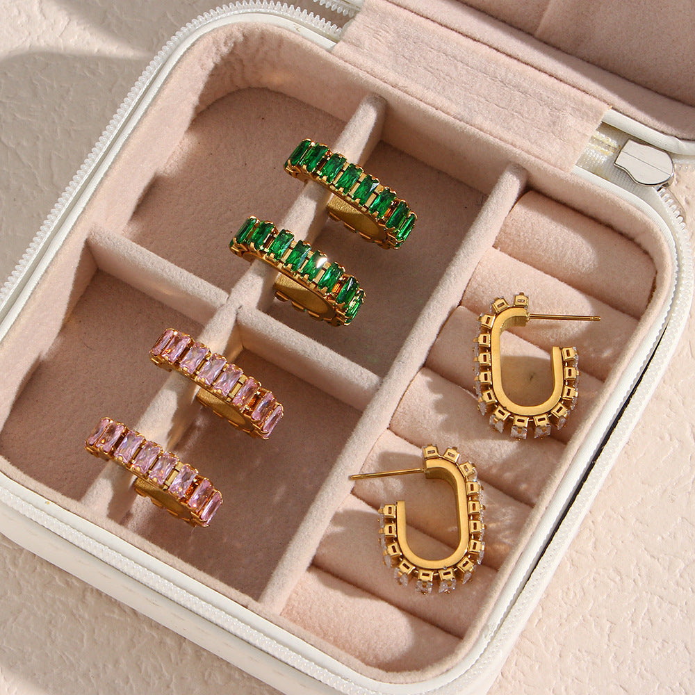 Minimalist Geometric Zirconia Stud Earrings in Stainless Steel with 18K Gold Plating