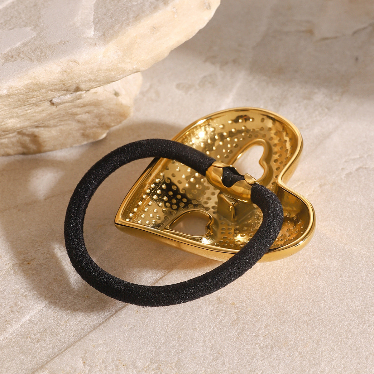 Cute Heart-Shaped Stainless Steel Hair Tie with Plated Finish for High Ponytail, Elastic Hair Band