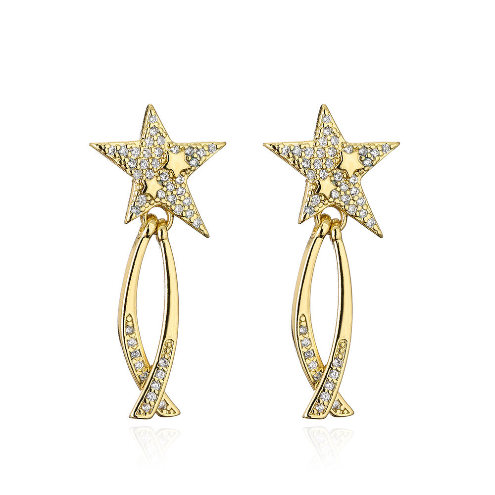 Minimalist Irregular Geometric Copper Stud Earrings with 18K Gold Plating and Zircon Accents for Women