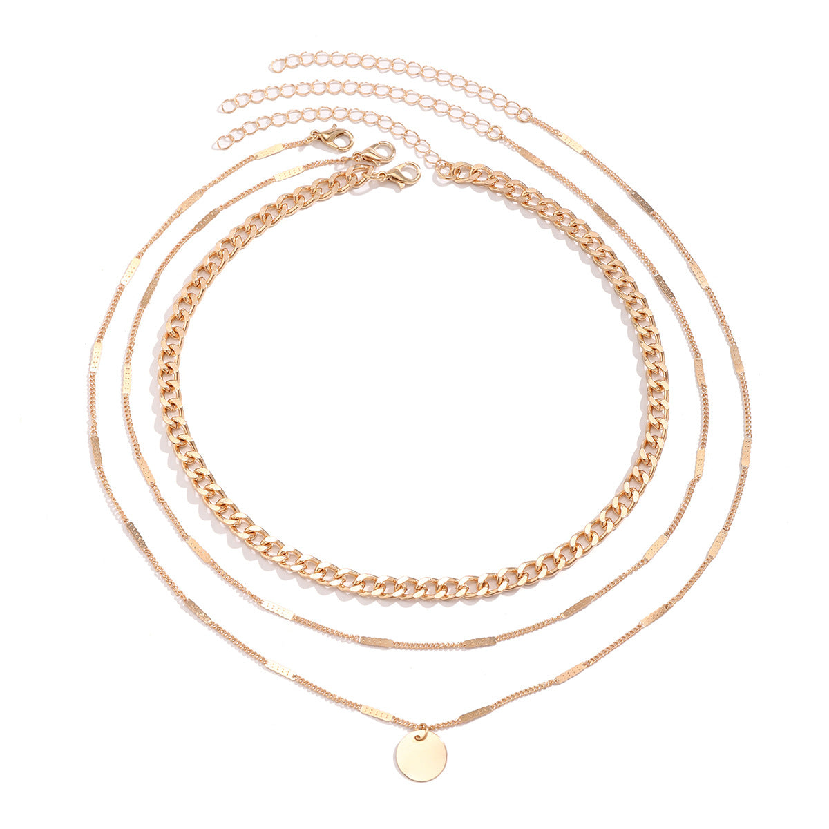 Set di collana girocollo geometrica minimalista con disco, catena in metallo placcato e accenti di perle imitate, da donna