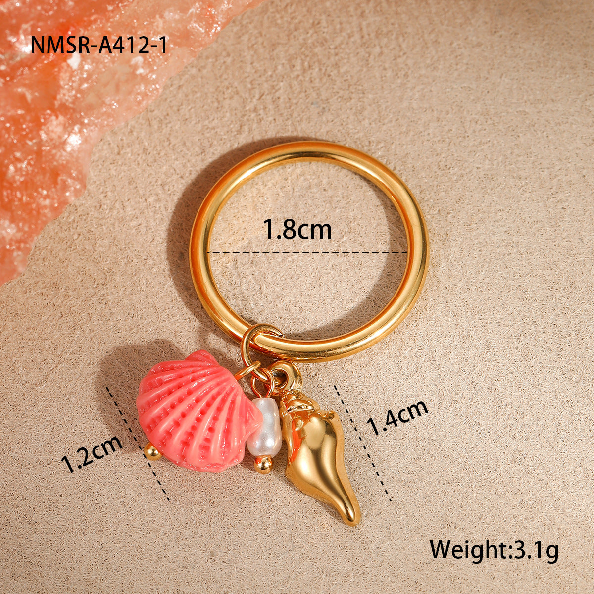 Anillo minimalista de acero inoxidable con forma de concha y acabado chapado para mujer