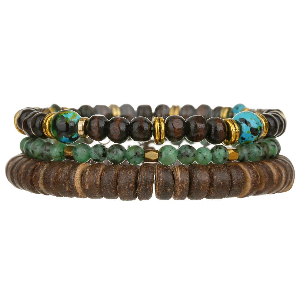 Geometric Wood and Coconut Shell Beaded Bracelet for Men and Women