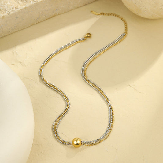 Collar de Acero Inoxidable con Colgante Geométrico de Moda para Mujer con Cuentas Redondas y Diseño de Líneas Limpias