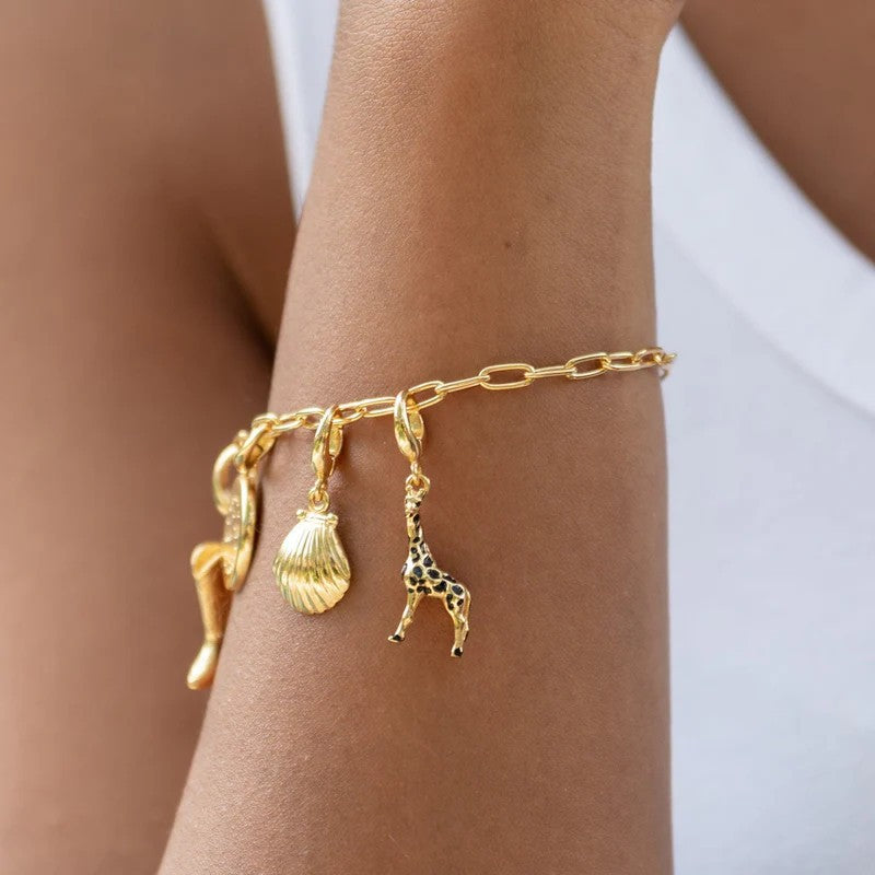 Ciondolo Bar Minimalista Geometrico a Forma di Animale in Acciaio Inox Placcato Oro 18K PVD per Collana con Catena a Cavo