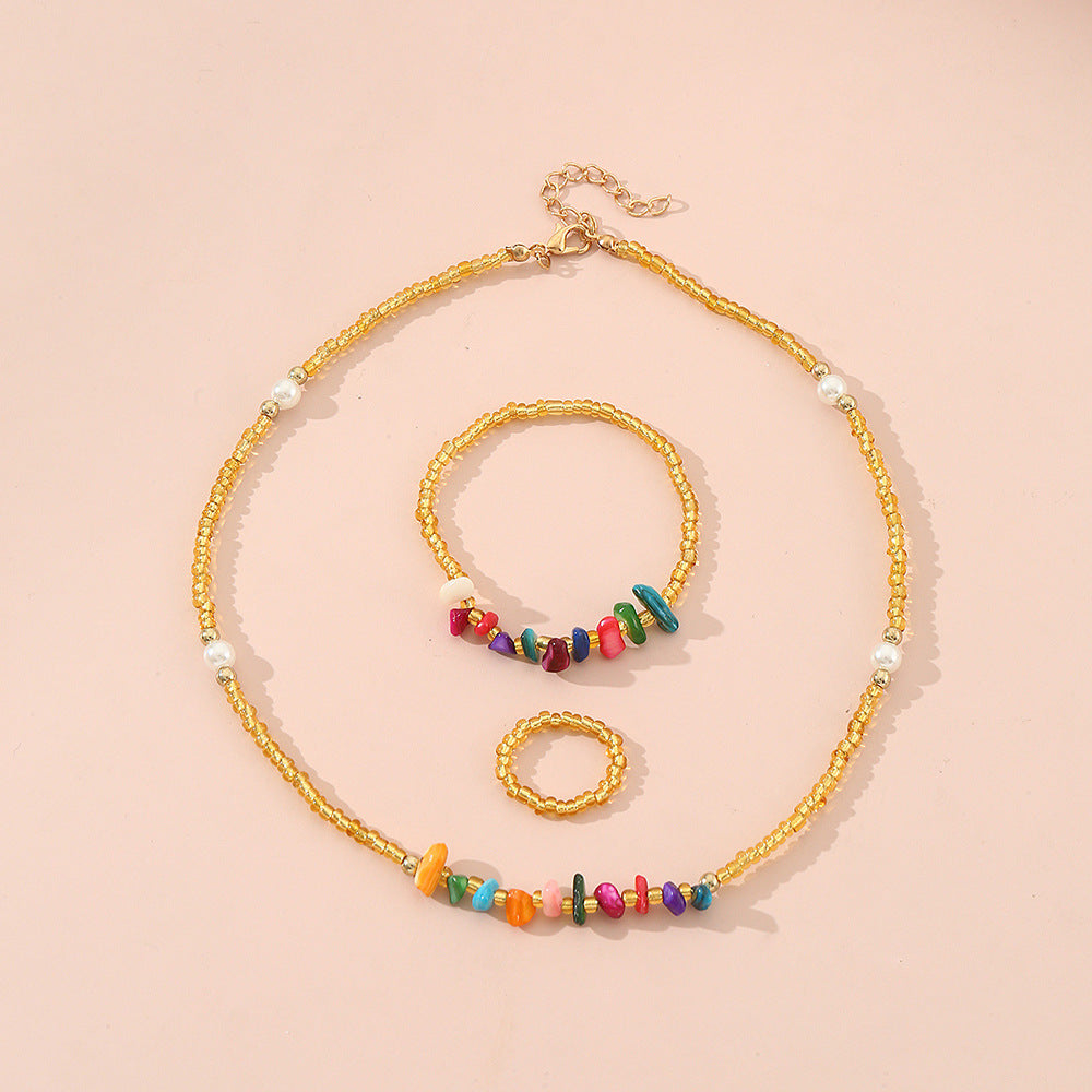 Set collana con catena in turchese e perline stile bohémien con bracciale e anello per bambini