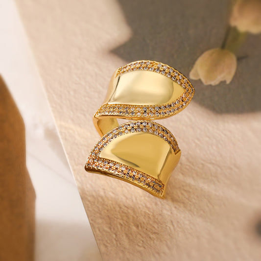 Minimalist Geometric Open Ring for Women in Copper with 18K Gold Plating and Micro-Pave Detailing