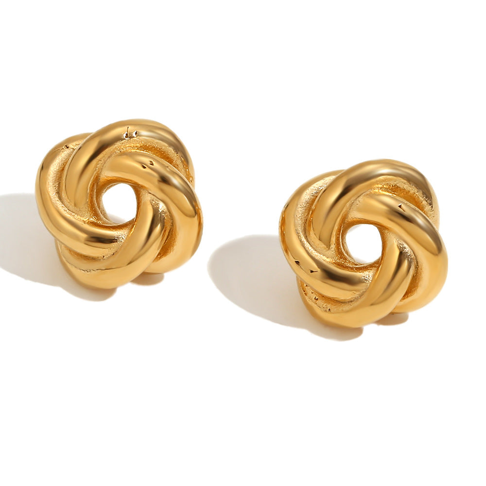 Minimalist Geometric Stainless Steel 18K Gold Plated Thread Ball Stud Earrings for Women