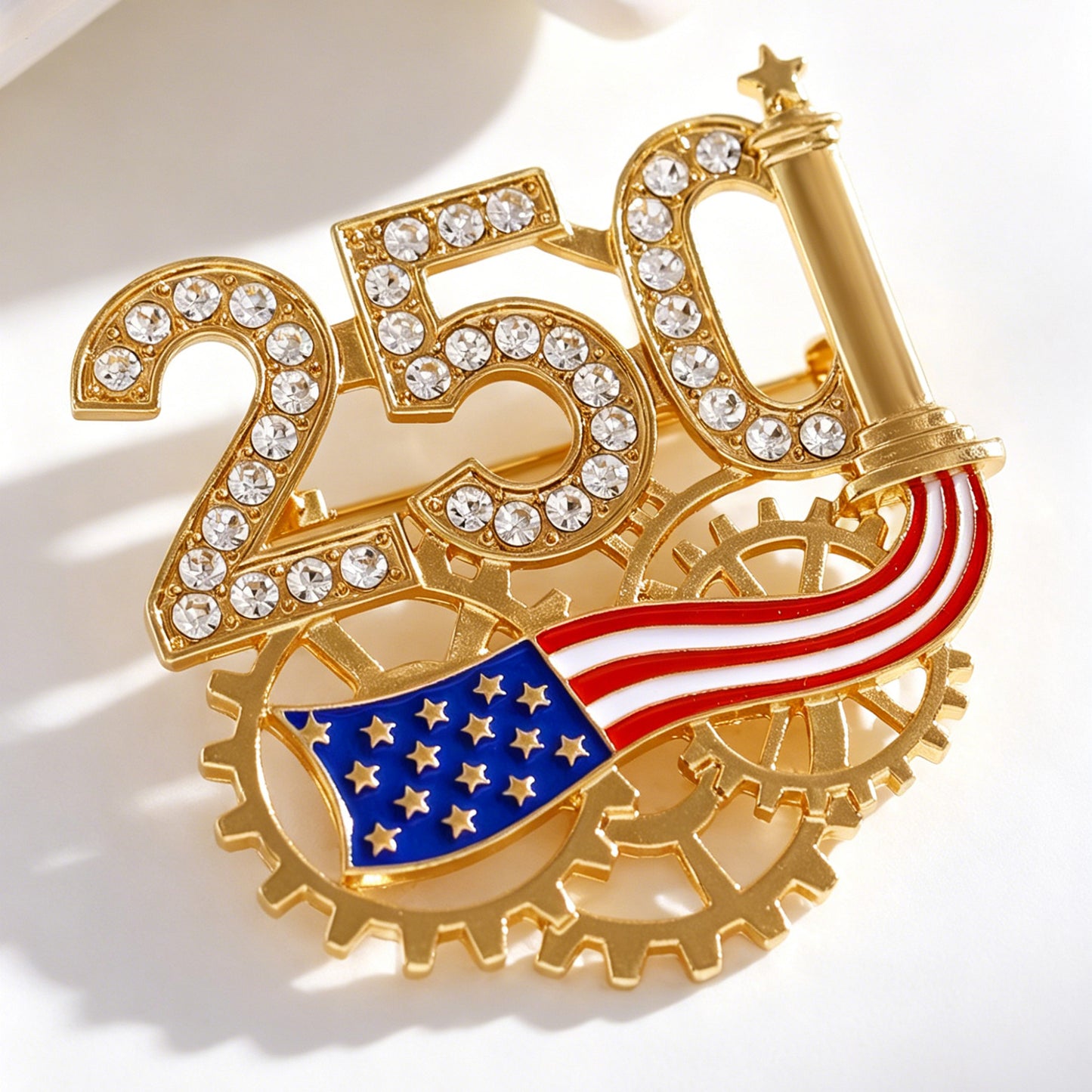 Fashionable Zinc Alloy Rhinestone Inlay Brooch for US Independence Day Commemoration Unisex Pin Badge