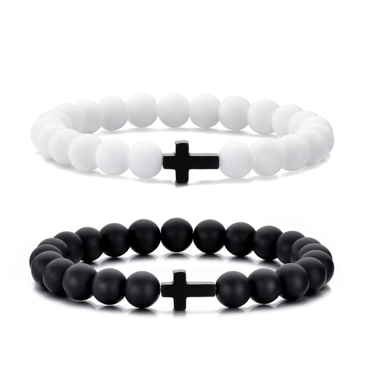 Men's Matte Agate Cross Bracelet