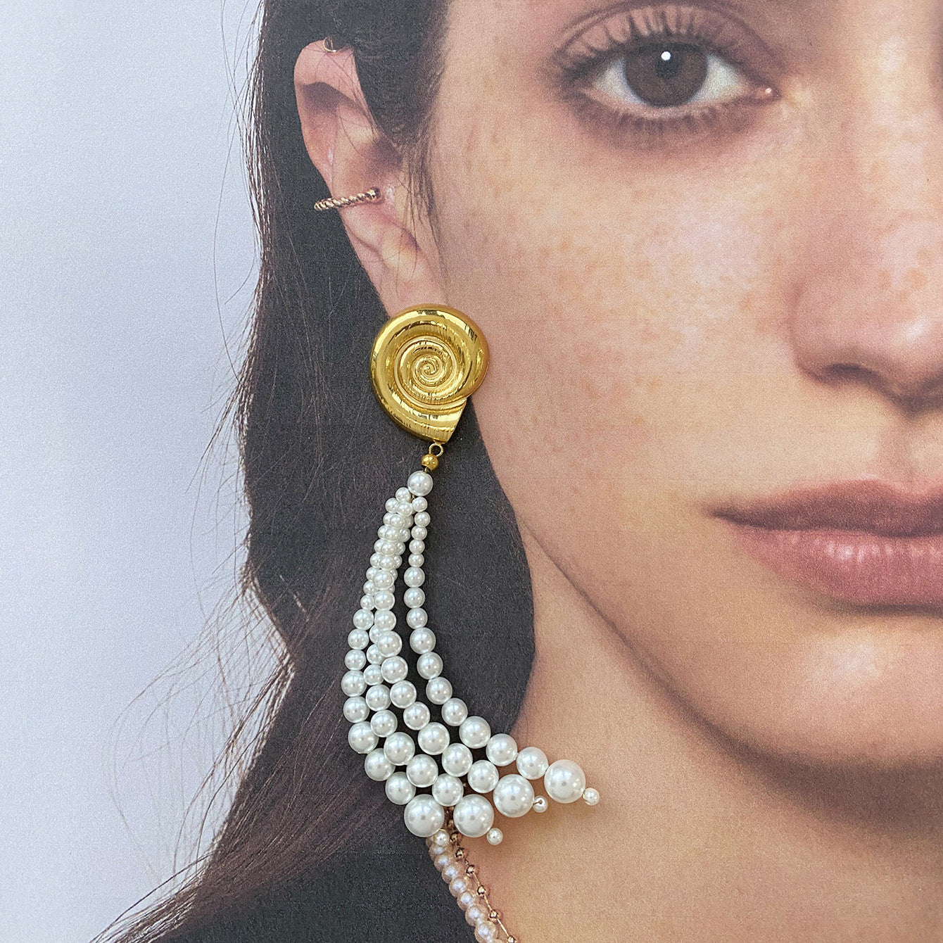 Orecchini a Nappa con Perle, Geometrici, in Acciaio Inossidabile, Placcati Oro 18K da Donna