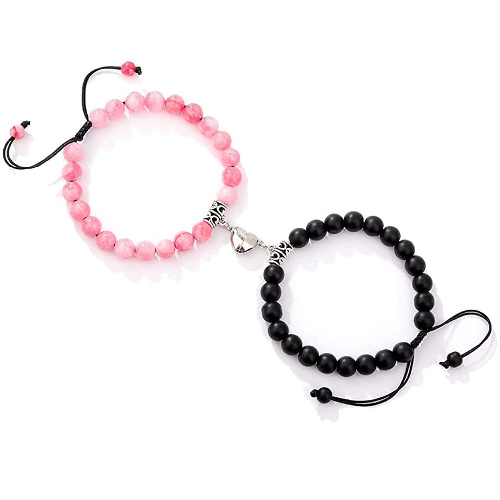 Matte Alloy Heart Bracelet with Turquoise Crystal Inlay Unisex Magnetic Couple Set