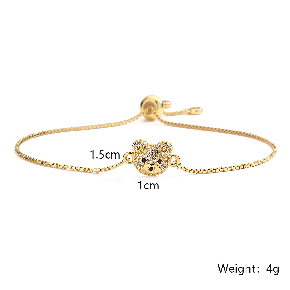 Minimalist Bear-Shaped Copper Bracelet with Gold Plating and Zircon Inlay for Women