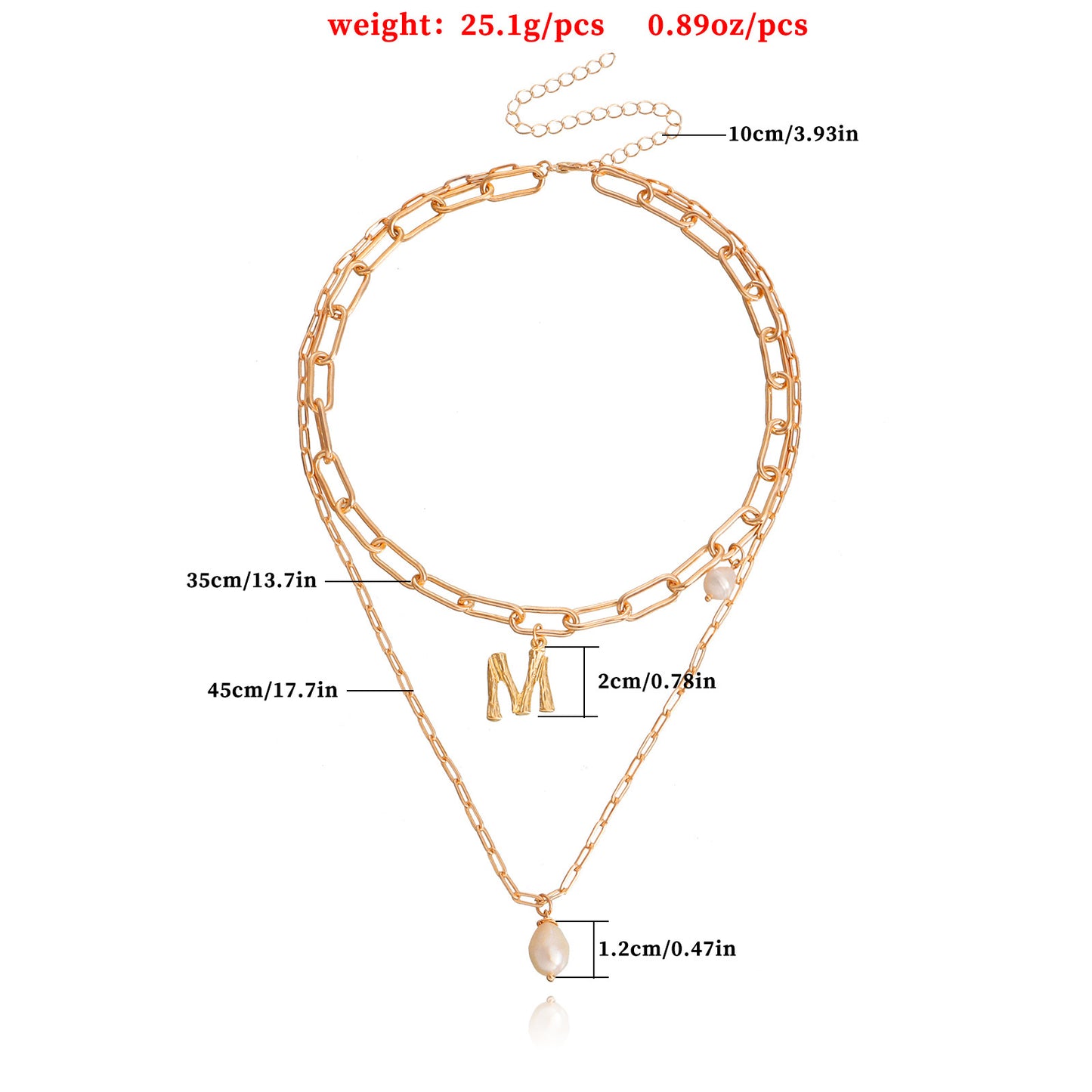 Punk Style Double-Layer Alloy Letter M Pendant Necklace for Women with Plated Finish and Clavicle Chain