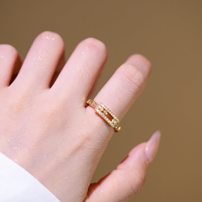 Anello Slider Geometrico di Lusso da Donna in Rame Placcato Oro con Design Accentuato a Stella