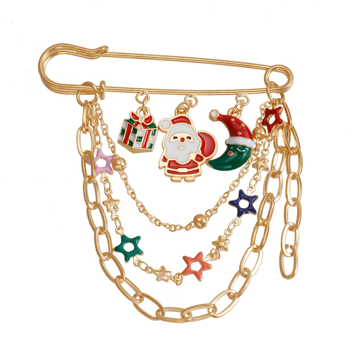 Diseño Original Pin Navideño Geométrico para Mujer con Acabado de Metal Bañado, Broche de Papá Noel para Fiestas, Accesorio de Regalo