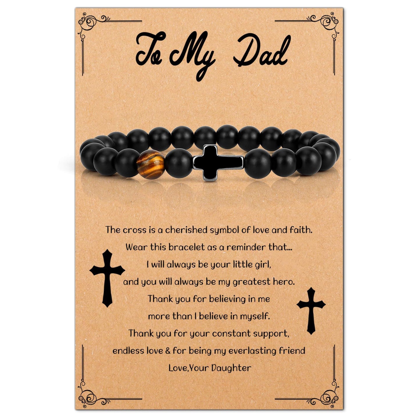 Matte Black Hematite Tiger Eye Cross Bracelet Adjustable Elastic Cord Unisex