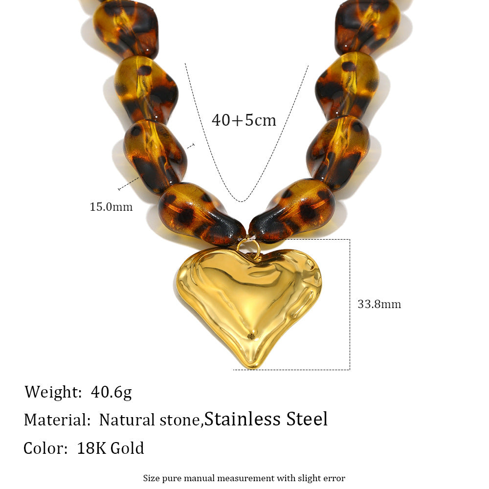 Minimalist Luxury 18K Gold Plated Heart Geometric Stainless Steel Acrylic Necklace for Women