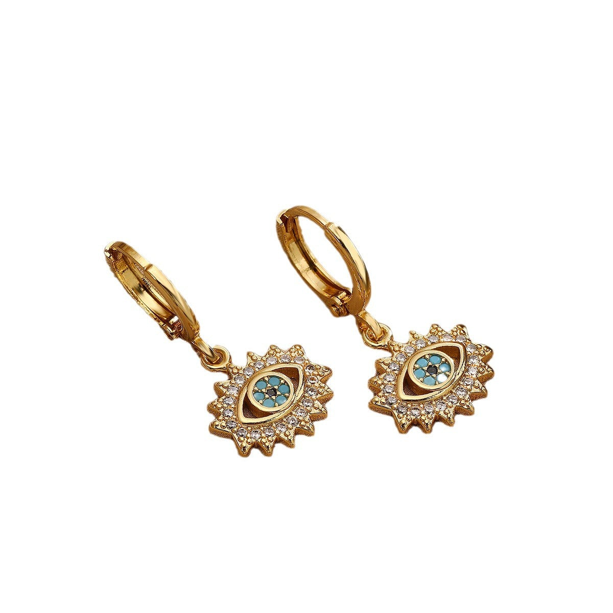 Set di collana e orecchini da donna con ciondolo a occhio turco placcato oro 18 carati in rame e zirconi, stile minimalista vintage