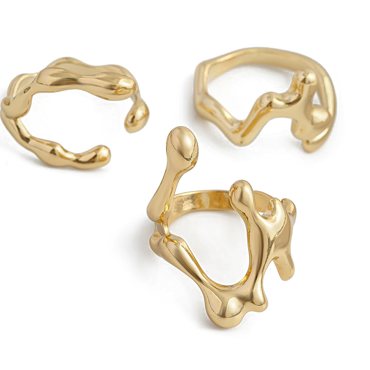 Minimalist Geometric Hollow Liquid-Design Alloy Ring Set with Polished Finish for Women