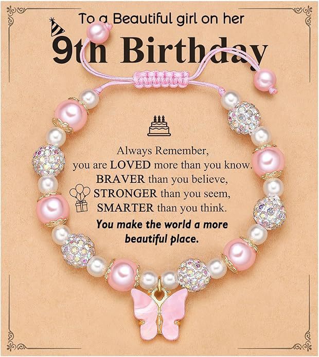 Sweet Pink Pearl Butterfly Letter Charm Bracelet for Women