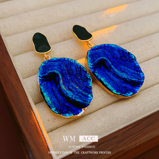 Vintage-Style Irregular Geometric Earrings with Gold-Plated Alloy Base and Stainless Steel Posts for Women