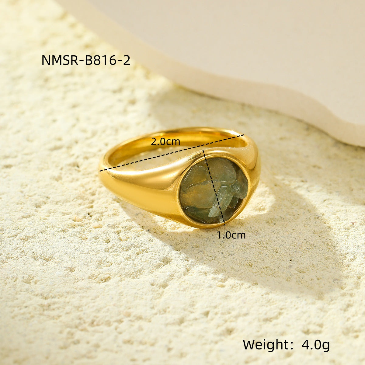 Anello geometrico da donna in acciaio inossidabile placcato oro 18 carati con intarsio in pietra naturale