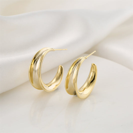 Aretes Geométricos Minimalistas en Cobre con Baño de Oro de 14K y Postes de Plata Esterlina 925 para Mujer