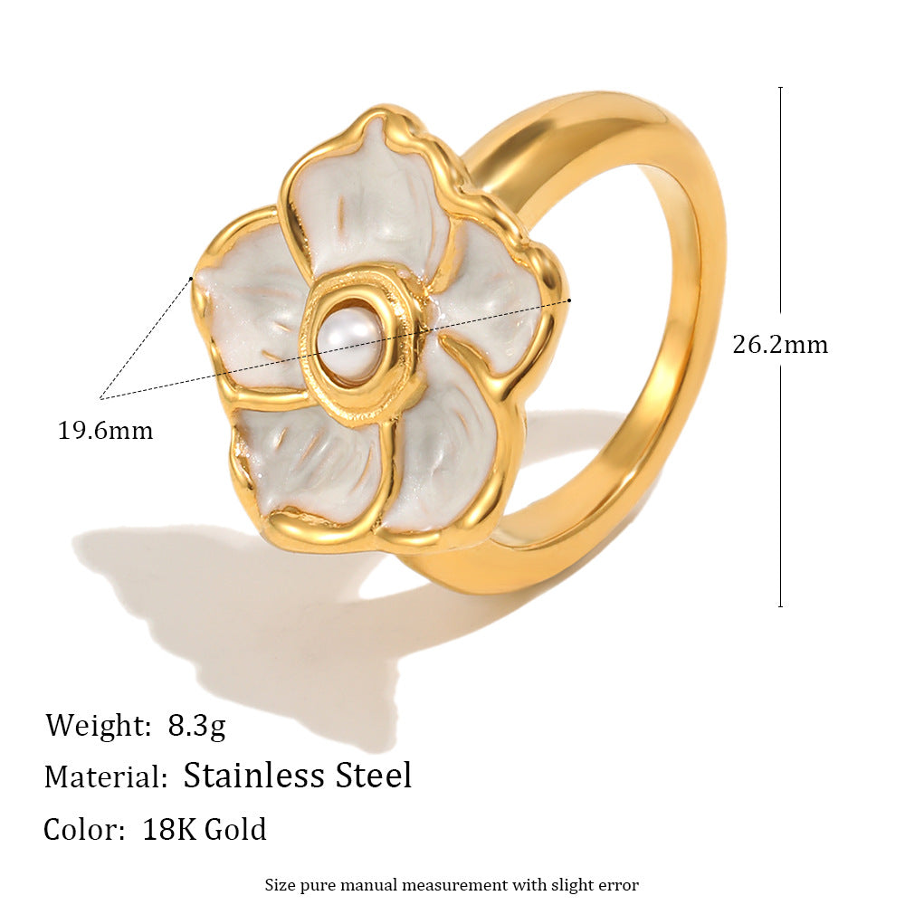 Anello in acciaio inossidabile placcato oro 18 carati con fiore a goccia, minimalista ed elegante, per donna