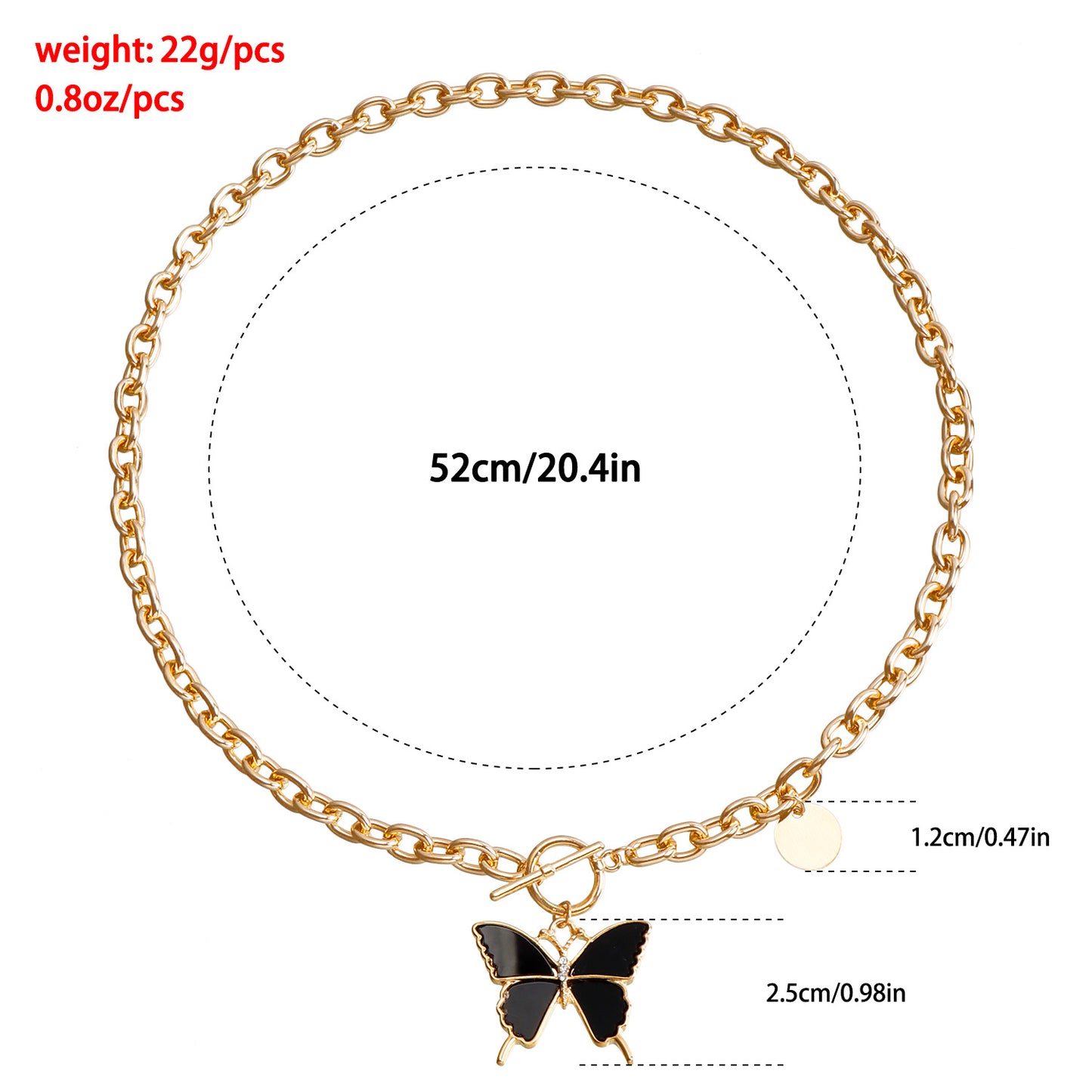 Minimalist Black Butterfly Pendant Necklace in Metal with Plated Finish for Women, Clavicle Chain