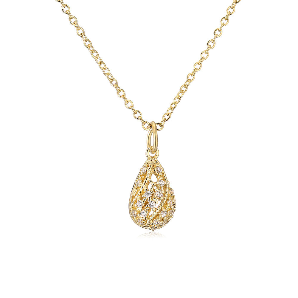 Elegant French-Style Geometric Pendant Necklace for Women with Zircon Accents on Copper Chain