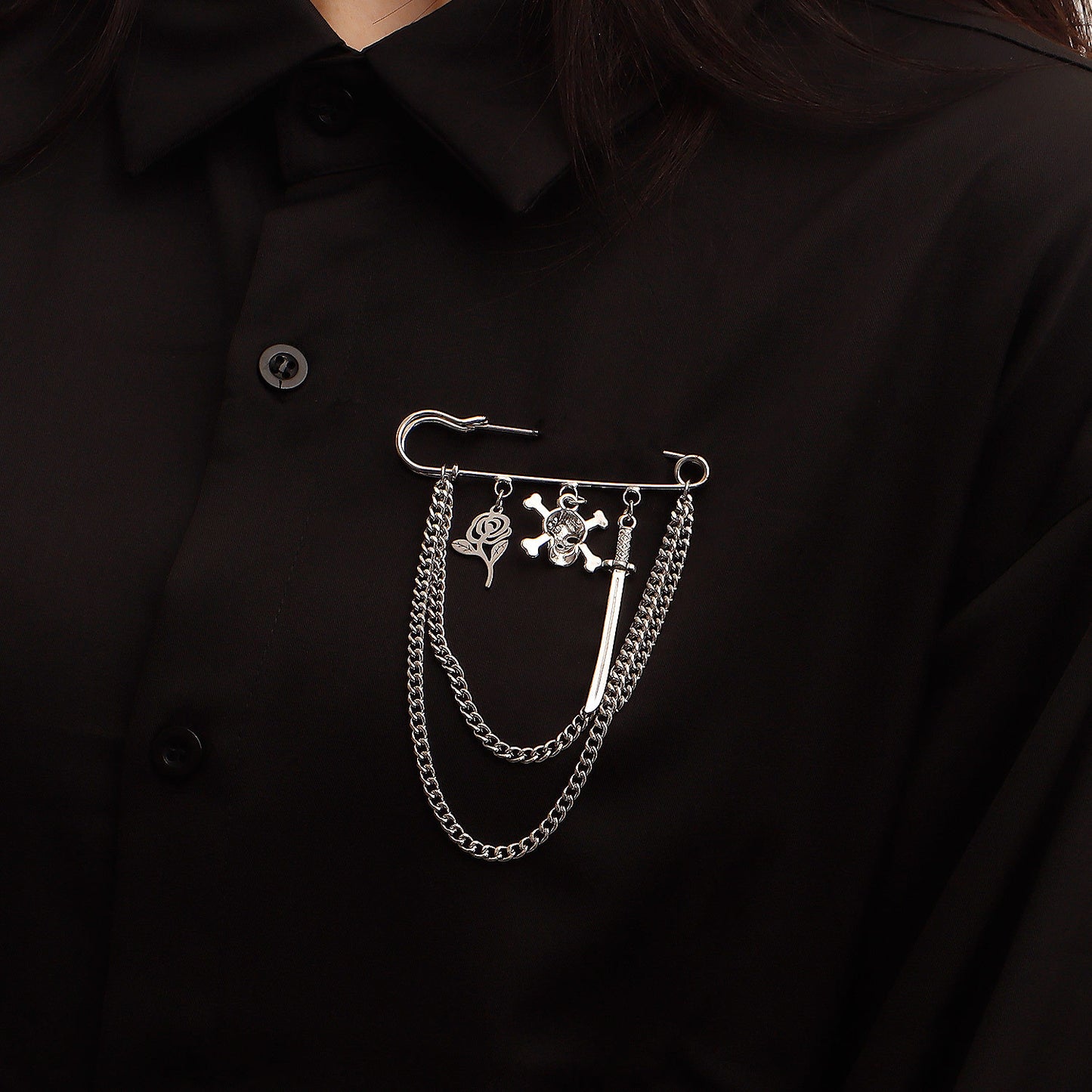 Geometric Skull Brooch for Women in Alloy with Plated Finish and Long Fringe Detail