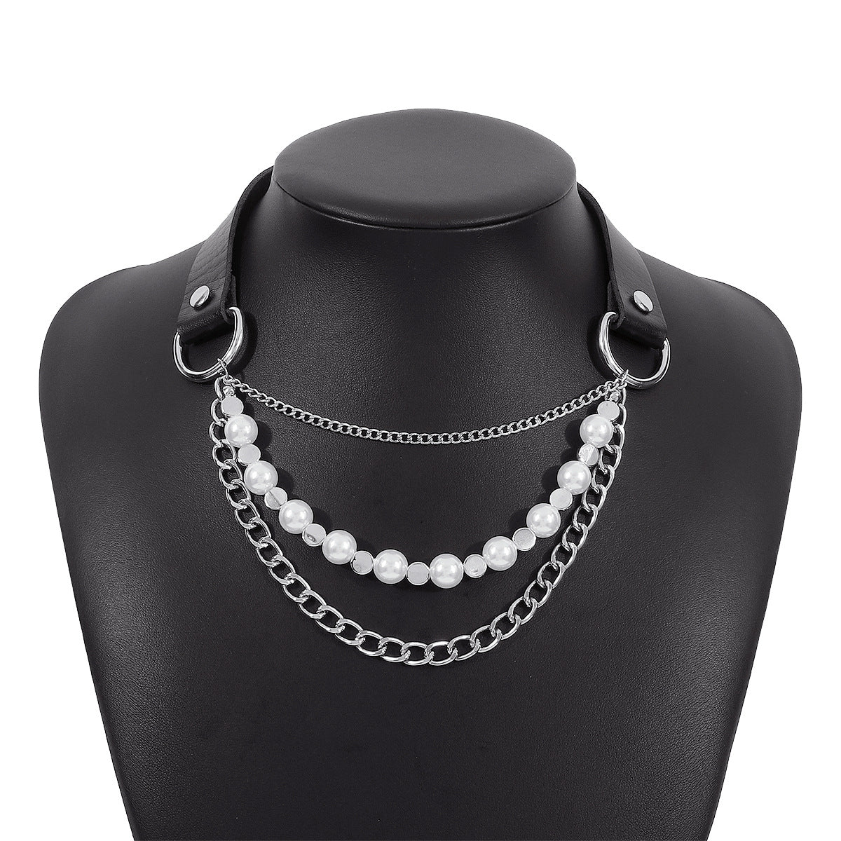 Collana girocollo in pelle geometrica minimalista spigolosa con fibbia in metallo da donna