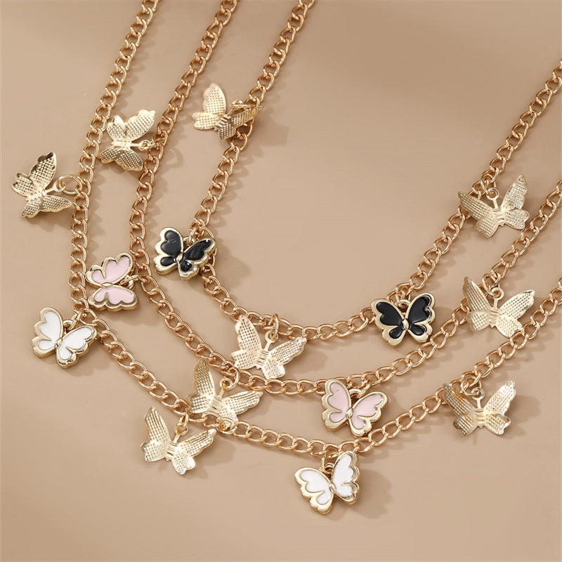 Collana con Pendente a Farfalla Minimalista per Bambini, in Metallo Legato, con Finitura Smaltata a Goccia, con Catenina a Perline Rotonde, Gioielli per Bambini