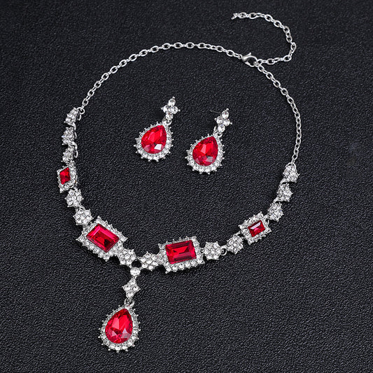 Fashion Minimalist Square and Plum Blossom Shape Electroplated Alloy Necklace and Earrings Set for Women with Irregular Block Pattern and Standard Chain