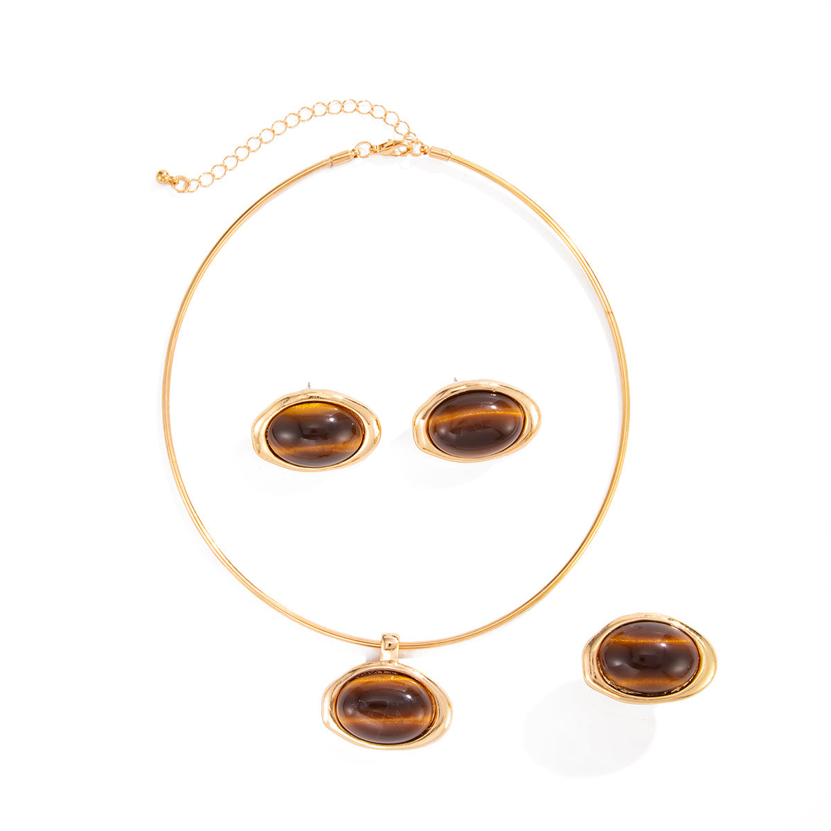 French Vintage Gradient Acrylic Geometric Oval Pendant Iron Plated Choker Necklace for Women