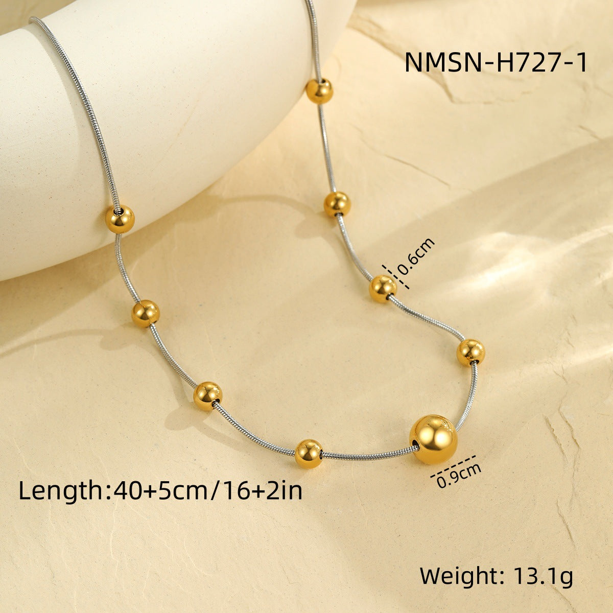 Fashionable OL Style Geometric Bead Necklace with Y-Shape Chain Stainless Steel Plated 18K Gold Tone Locket Necklace for Women