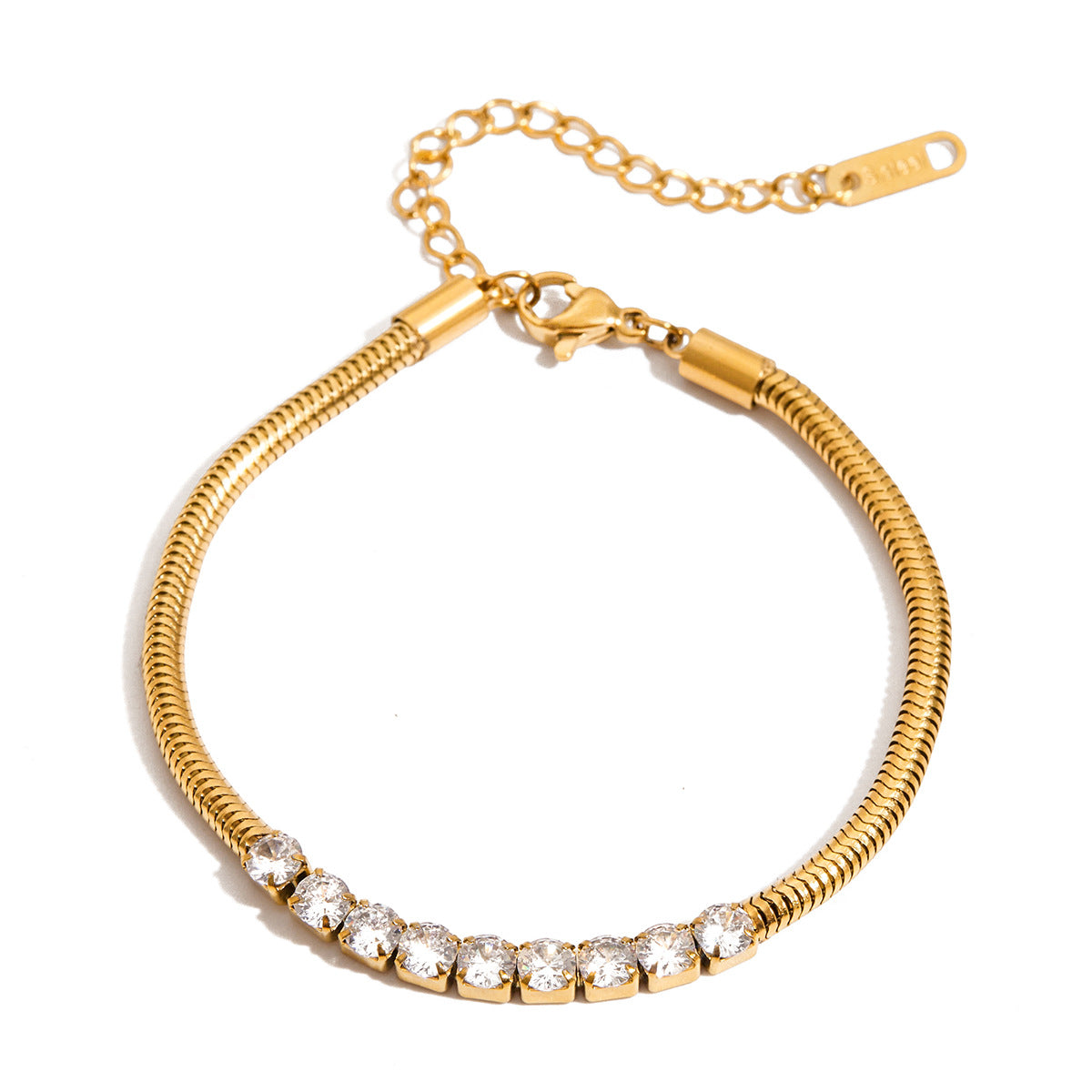 Anillo geométrico de lujo, pulsera de acero inoxidable de 18 quilates chapada en circonita cúbica para mujer