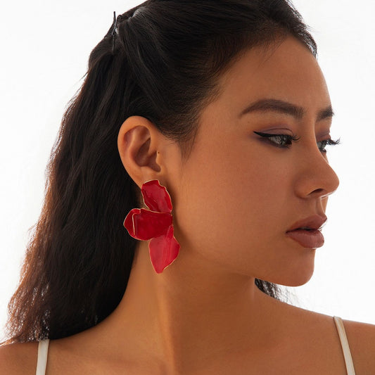 Sweet Pink Drip Oil Floral Iron Earrings for Women