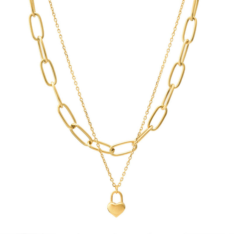 Minimalist Double Layer Heart-Shaped Titanium Steel Pendant Necklace with Plated Finish