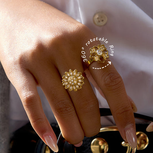 Minimalist Geometric Titanium Steel Rotating Ring with PVD Gold Plating for Women