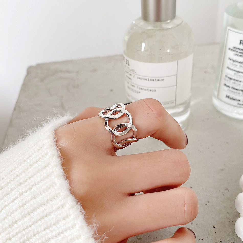 925 Sterling Silver Geometric Round Polished Open Ring